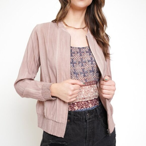 MYSTREE Mauve Pink Bomber Jacket – Lightweight Zip Up Long Sleeve Casual Jacket - Picture 6 of 6